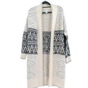Joie Aztec Print Duster Chunky Oversized Cardigan Cream
